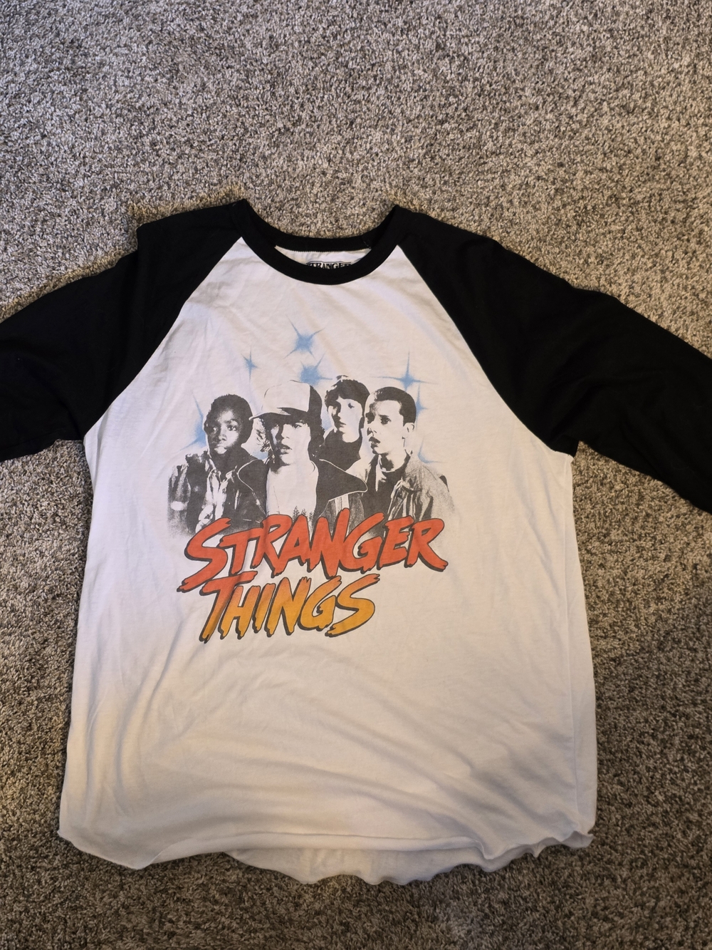 Stranger Things Mens Large Raglan Long Sleeve Tee - Black & White